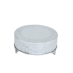 SILVER 14″ wide Round Floral Embossed Cake Stand Cupcake Display Wedding Party