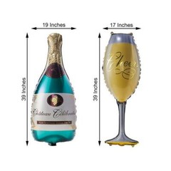 39″ Gold Green Goblet and Champagne Bottle Mylar Foil Balloons Party supplies