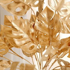 4 Gold Metallic Artificial Monstera Leaves Bushes Party Decorations