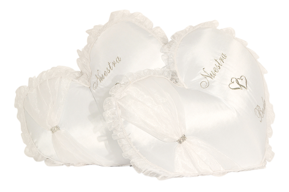 White Heart Wedding Kneeling Pillow Set – Satin Nuestra Boda Kneeling Pillows