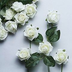 24 IVORY 2″ Mini FOAM ROSE Flowers Stems Wedding Events Decorations Supplies