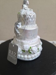 Wedding Cake Ornament White Silver Christmas Gift Tree Holiday Glitter RAZ NWT
