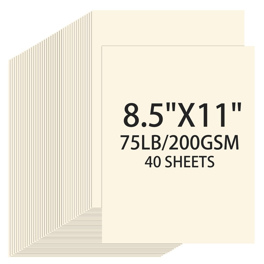 Cream Cardstock 8.5 X 11, 40 Sheets, Construction Paper, 75lb/ 200gsm, Card S…