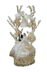 Mid Century 1950s Bride & Groom Marriage Wedding Cake Topper Arch 11″