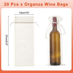 14 x 5 Inch Organza Wine Bags 20 Pcs Gift Wrap Bags for Wedding Favors Beige