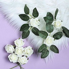 24 IVORY 2″ Mini FOAM ROSE Flowers Stems Wedding Events Decorations Supplies