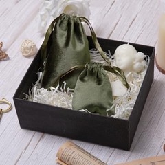 12pcs Velvet Drawstring Bags 3×4 Inches – Glossy Small Velvet – Moss Green