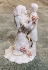 Custom Wedding Cake Topper Bride Groom Pink Roses Pearls White Gold Accents OOAK