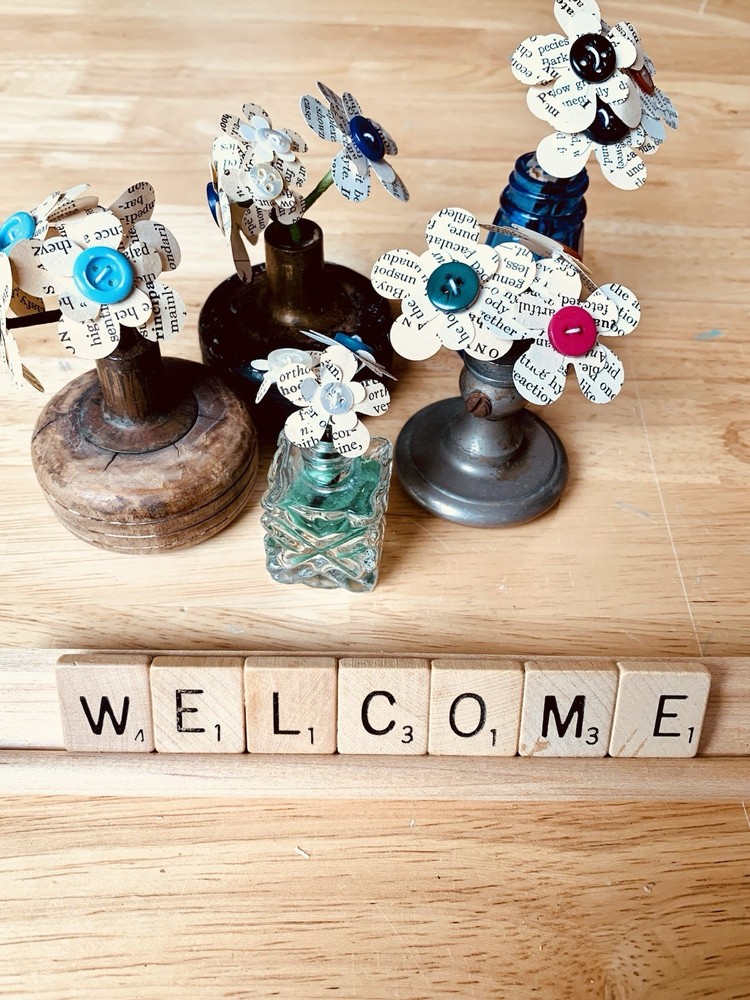 Vintage doorknob flower decorations-hand made-with vintage book pieces-wedding++