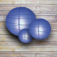 8/12/16″ Dark Blue Round Paper Lanterns, Irregular Ribbing (3-Pack Cluster)