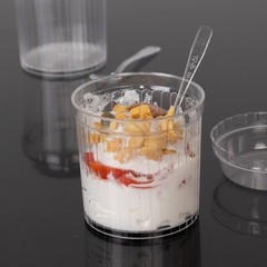 24 CLEAR Ribbed Plastic Fruit Dessert Cups 5 oz with Lids and Spoons Wedding