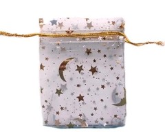 10 Moon Star Organza Gift Bags Wedding Jewelry Drawstring Xmas-3.54″ x 2.76″ Whi