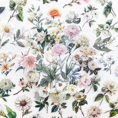 50pcs White Flower Scrapbook Stickers – Vintage Botanical Clear Floral Aes