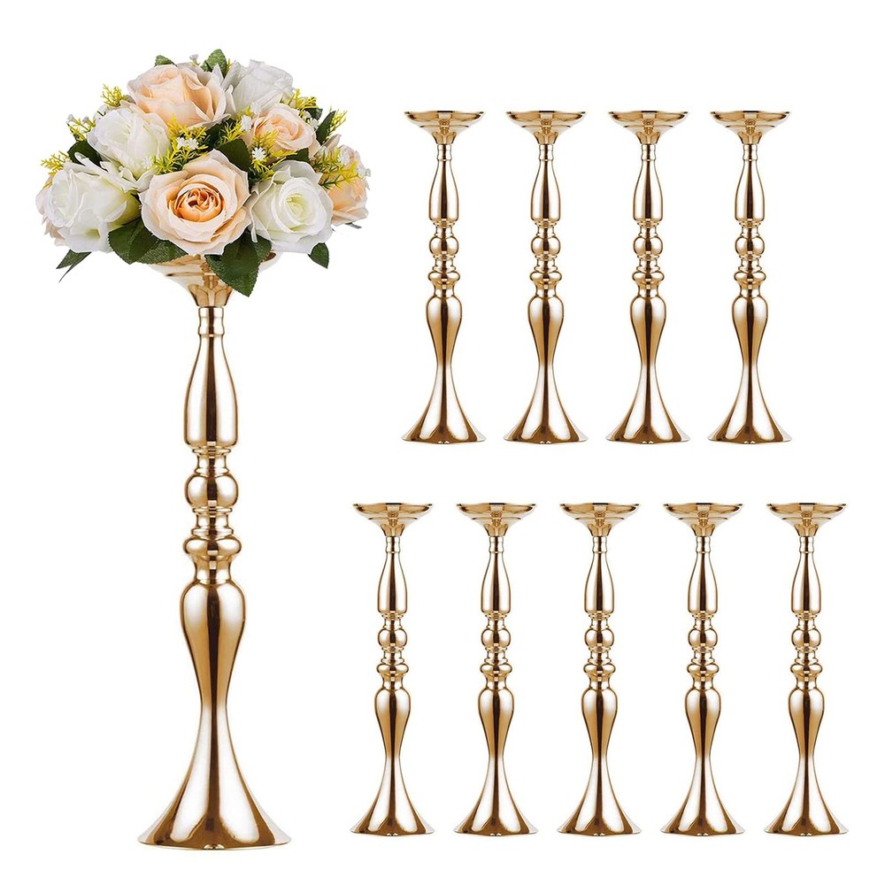 Sziqiqi Metallic Vase Centerpiece Stands for Wedding Table 20in-10pcs, Gold