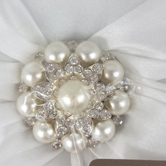Brides Wedding Ring Bearer Pillow 7×7 White Faux Pearl Rhinestone Center Cluster