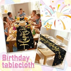 Black Gold Happy Birthday Table Runner, 72×13 in Happy Birthday Table
