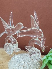 Vintage Spun Glass Hummingbirds Figurine Wedding Cake Topper Murano Style Birds