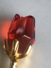 Gold Stem Red Rose in a box Wedding Favor Gold Tone Red Crystal 3.5” Length