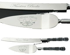 Boda Wedding Cuchillos De Pastel CaKE KNIFE Server Set Nuestra Bodal Silver New