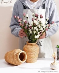 Rattan Vase, Small Braided Boho Vases for Pampas Grass & Flower Arrangement,