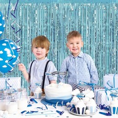 Light Blue Fringe Curtain Party Streamers, 12 Pack 3.3ft x 8.2 ft Foil Curtai…