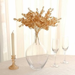 4 Gold Metallic Artificial Eucalyptus Leaves Bushes Party Decorations