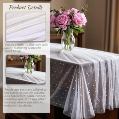 2 Pcs Pearl Table Runner, 10 Feet White Tulle Fabric Table Cloth 31 x 120 Inch