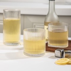 Ribbed Drinking Glasses 8pcs, 12oz and 10oz Glassware, Tumbler 8PCS- Clear