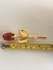 Gold Stem Red Rose in a box Wedding Favor Gold Tone Red Crystal 3.5” Length