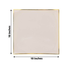 10 TAUPE 10″ Square Concave Plastic Salad Dinner PLATES Gold Rim Party Events