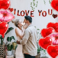 14pcs Red Lips Heart Mylar Balloons, 18inch Red Heart Balloons 30inch Large