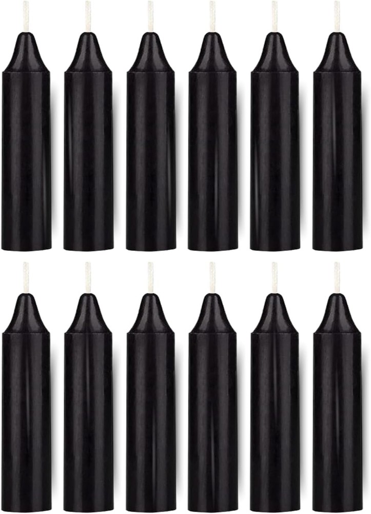 Box of 12 Black Candles | 4 inches Tall & 3/4 inch Diameter Set 12,