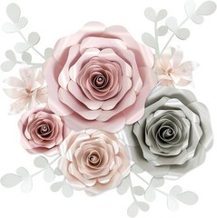 3D Paper Flower Wall Decor Set – Rose Gold Pink, Gray, Ivory