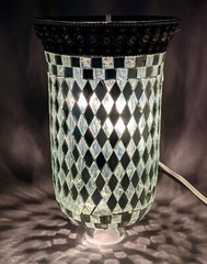 Candle Holder 5.5″D 11.5″Hi Set/2 Nickel Plated Mirror Mosaic Shade FREE SHIPING