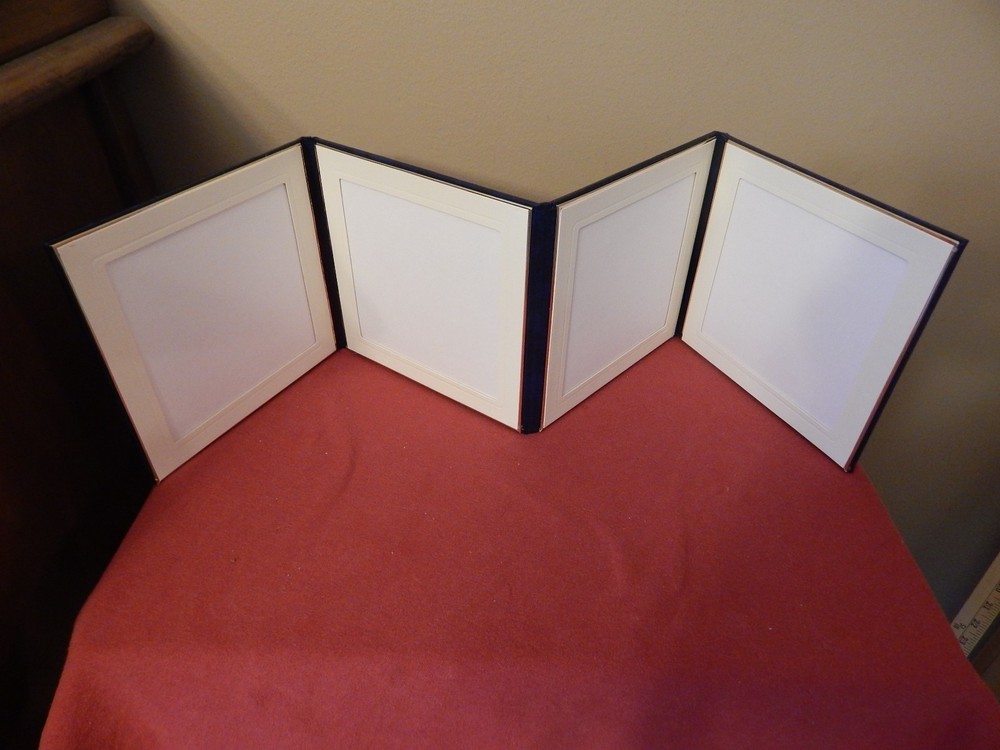 5 X 5 NAVY ART LEATHER ALBUM OFF WHITE MATTED 4 FRAMES NEW