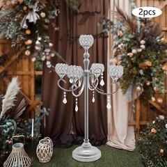 5 Arms Crystal Candelabra Freestanding Candle Holder Centerpiece Silver
