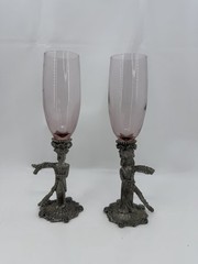 Ballena Bay Renaissance Bride Groom Toasting Flutes Pewter Heart Amethyst Glass