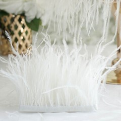 White 39″ long Natural Ostrich Feathers Trim Satin Ribbon Decorations