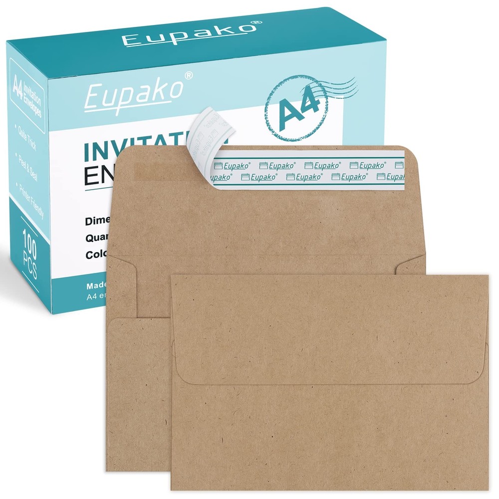 Eupako A4 Brown Photo Envelopes 4×6, 100 Pack (4.25×6.25 Inches),