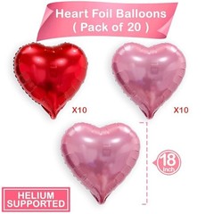 Pink Red Heart Balloons, 20 Pcs 18 Inch Heart Shaped Foil Balloons Pink,red