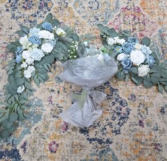 Dusty Blue Wedding Bouquet for Bride Blue and White 2 Pc Arch NEW