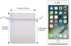 100Pcs White Organza Jewelry Bags Drawstring 3 X 4 Inch, Little Mesh Gift Pouche