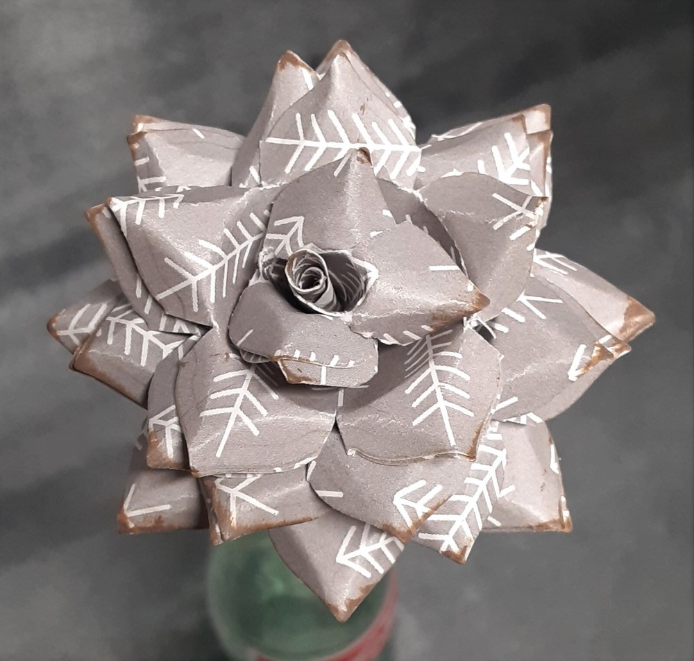 Handmade Paper Flower on stem (Gray Pattern No.5) for Wedding, St. Valentine’s