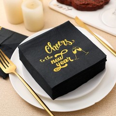 Sinmoe 100 Pcs New Years Eve Napkins Cocktail 2026 Disposable Paper Gold and …