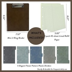 Small 3 Ring Leather Binder with Clipboard for 5.5 x 8.5, Mini 1in (5.5 x 8.5)