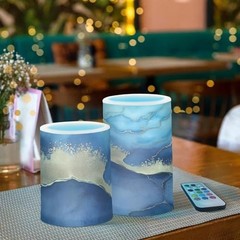 Blue Marble Flameless Candles with Remote Control and Timer, Adjustable
