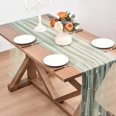 Pearl Table Runner Boho Rustic Tulle Lace Spring Easter 10ft x 1pc Sage Green