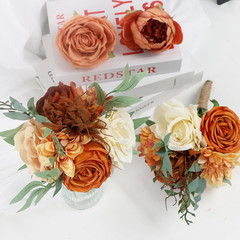 Burgundy & Orange Bridesmaid Bouquets – 10 Pcs Wedding Flower Set