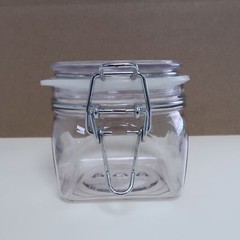 4-Pack 400ml (13.5oz) Clear PET Plastic Square Bottom Storage Jars w/ Clasp