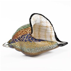 Murano Style Art Glass Centerpiece Firestorm Large Conch Shell, 13×8 Inches